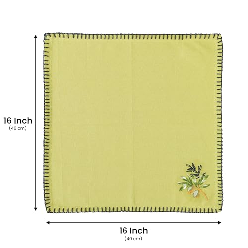 Image of R home Premium Embroidered Cotton Table Napkins Set of 6 Reusable Cloth Dinner Napkins Soft Washable Dining Table Linen Elegant Kitchen Coffee Table Decor (R home Olive sprig, 40X40 CM)