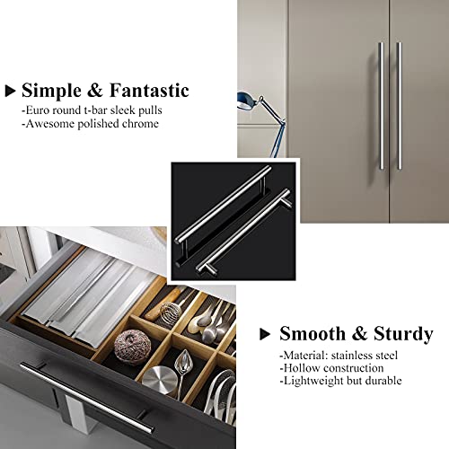 Image of Probrico 15 Pack | 10 Inch Polished Chrome Cabinet Pulls, 12-3 /5 Inches Total Length, Stainless Steel Euro Kitchen Cabinet Hardware, Chrome Drawer Pulls