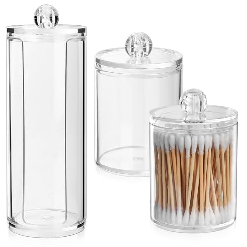 SUUEIOKL 3 Pcs Boite Coton Tige, Distributeur Coton Tige, Rangement Demaquillant, Boîte à Tampons avec Couvercles pour Organisateur de Boules de Chambre...