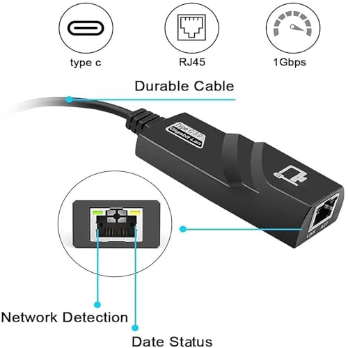 Image of Madhabi USB C to Ethernet Adapter - Gigabit RJ45 LAN Network Converter 1000Mbps for MacBook, Laptop, Chromebook, Windows PC, iPad Pro & USB-C Devices | Compact Plug & Play Network Adapter