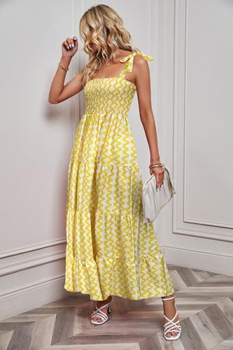 Image of kinstell Women's Summer Boho Spaghetti Strap Square Neck Ruffle Casual Flowy Long Dress Beach Swing Party Maxi Dress