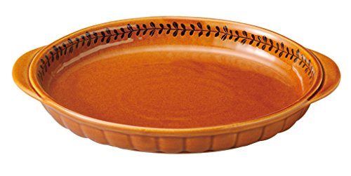 Banko Ware 15976 Oven-safe, Shallow Family Au Gratin Dish, Leaf Line, 11.4 inches (29 cm), Diameter 11.4 inches (29 cm), Tableware, Pottery, Microwavable, Made in Japan