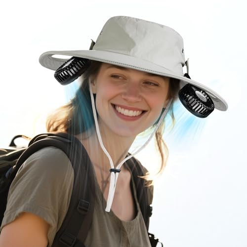2-in-1 Hands-Free Hat Fan Neck Fan UPF 50+ Wide Brim Sun Hat 16Hr...