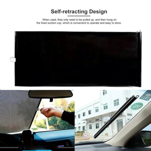 Image of Car Front /Rear Glass Windshield Folding Roller Sunshade Self Retractable Design, Locks Sun Heat and UV Rays Protection Black Film Suitable for Tata Tigor