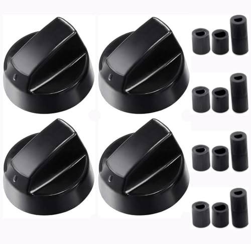 Adaptateur Cuisinière à gaz,Boutons de Commande Universels pour Four Cuisinière Plaque de Cuisson,4 Boutons Noirs + 12 Adaptateurs (6 mm),Compatible...