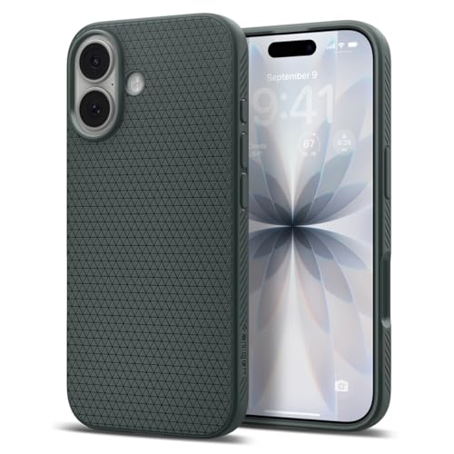 Spigen iPhone 17 Hülle [rutschfest] [DURCHDACHTE Details] Liquid Air Case Slim TPU mit Truss-Design Militärgeprüfter Schutz Sound Tunnel Technologie Handyhülle Abyss Green