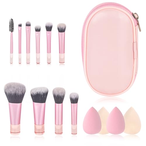 PLUSHCEWT Juego de 10 Brochas de Maquillaje con 4 Esponjas y Bolsa Cosmética Pinceles Sintéticos Premium para Base Polvos Rubor Sombra de Ojos Corrector Contorno e Iluminador Viajes y Uso Diario (B)