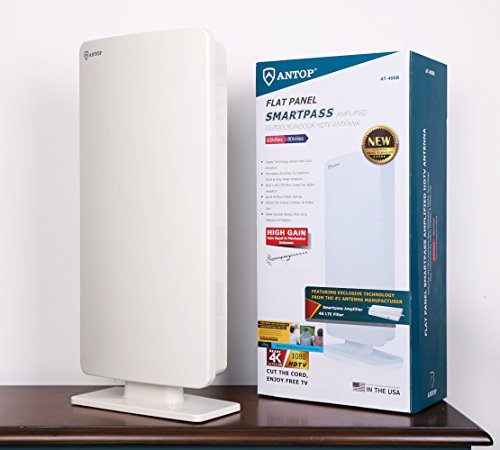 TV Antenna,ANTOP Super Thin HDTV Digital Indoor Antenna Smartpass Amplifier 360 Reception Support 4K 1080p VHF UHF Free Television Local Channels 4G LTE Fliter,10ft Longer Coax Cable