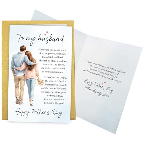 Qiliji Romantic Father's Day Card for Husband, Poem Father's Day Card from Wife, Fathers Day Cards for Men, A Husband Like You Is Rare to Find
