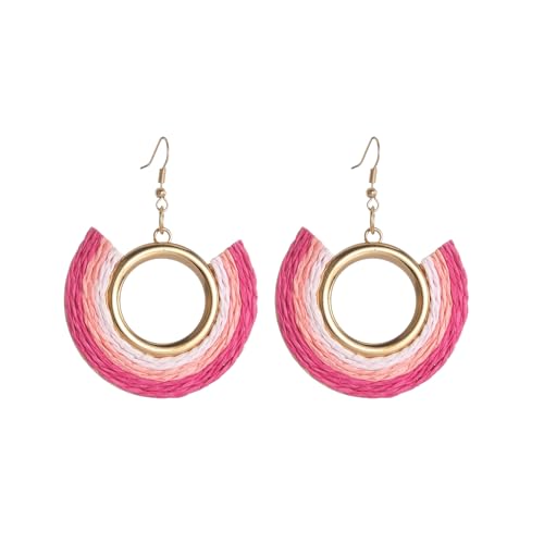 Image of Ladies Handmade Rattan Earring - Tassel A Type Straw Wicker Earrings Bohemian Geometry Earring Circle Pie Shape Earrings