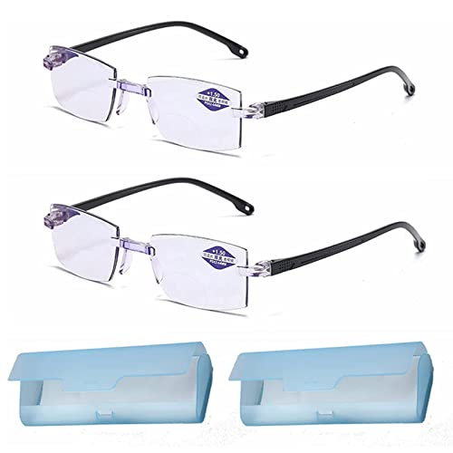 TLRONVIE 2pcs Sapphire High Hardness Anti-Blue Progressive Far and Near Dual-Use Reading Glasses for Men Women (+1.50/45-50 Year of Age)