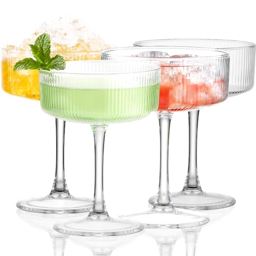 Vessyn Martinigläser,Gestreiftes Tassenset 4er-Set,Martiniglas 284ml, Retro-Tassen,Einzigartiges Martini, langer Stiel, klassisches Trinkgläser Perfekt für Cocktails,Wein,Champagner als Geschenk