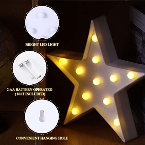 Tarpop 4 Pcs Star Plastic Night Light Battery Operated LED Marquee Star Sign Party Movie Theater Decor Room Wall Lamp for Kids Baby Child Girl Gifts, Birthday Party Christmas Home Bar(White)