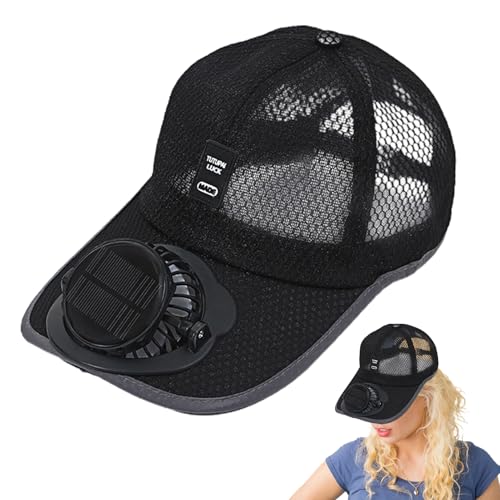 Baseball Cap with Solar Fan, Sun Fan Hat, Breathable Visor Hats with Fan, Sun Hat with Fan, Mesh Hat with UV Protection Summer Unisex, Black/White