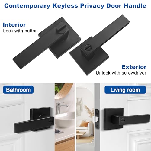 image for Estmoon 1 Pack Door Handle Black Interior Door Knobs, Keyless Privacy 