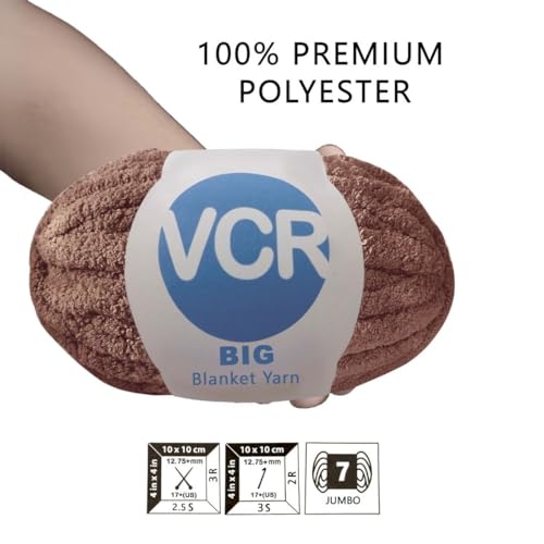 Image of VCR Dark Brown Yarn, 200 Grams Big Chunky Hank, 22 Meters Length, Suitable for Knitting Blankets and Pillows, 100% Polyester Yarn Ball for Crochet DIY, Soft Threads, Pack of 1