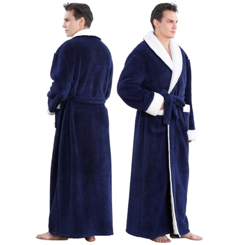 Artfasion Mens Robes Plush Bathrobe: Ultra Soft Flannel Spa Bathrobe, Long Plush V-Neck Robe House Coat with Belt & 2 Pockets3