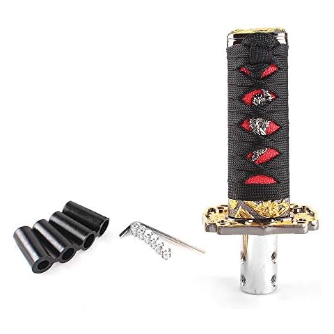 Top10 Racing 10CM Gear Shift Knob Sword Shift Knobs Katana Samurai Shift Gear Lever Universal Fit for Manual Cars Most Automatic Cars with 4 Adapters Black+Red Cover