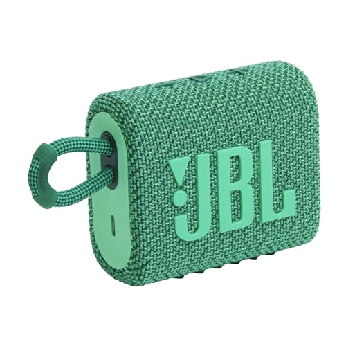 Image of JBL Go 3 Eco with eco-Friendly Recycled Materials and Packaging, Wireless Portable Bluetooth Speaker, Pro Sound, Vibrant Colors with Rugged Fabric Design, Waterproof, Type C (Without Mic, Green)