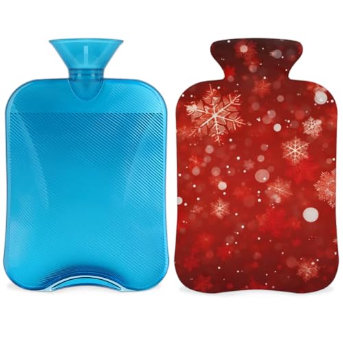 Hot Water Bottle with Soft Cover,2L Bright Snowflakes Christmas Hot Water Bag for Hot and Cold Compress, Hand Feet Warmer, Rubber Hot or Cold Water Bottle Halloween Christmas Decorations