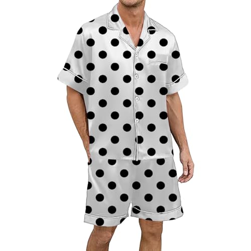 Pijamas de lunares cómodos para hombre con pantalón corto y camisa fresca para el verano