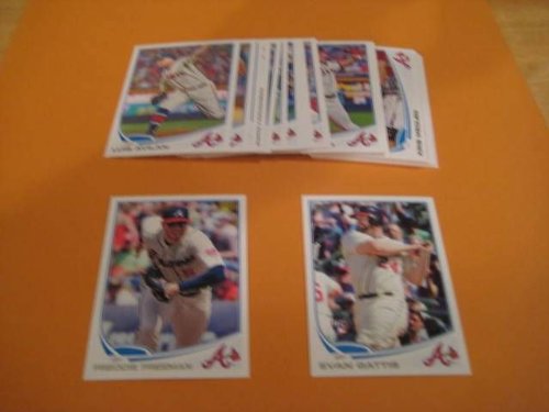 2013 Topps Atlanta Braves Complete MEGA 28 card team set. Includes all cards from Series 1,2 and update series. Luis Avilan, Brandon Beachy, Michael Bourn, Juan Francisco, Freddie Freeman, Evan Gattis, Evan Gattis Rookie Debut, Jason Heyward, Tim Hudson, Tim Hudson Checklist, Chris Johnson, Reed Johnson, Craig Kimbrel, Craig Kimbrel All Star, Paul Maholm, Brian McCann, Kris Medlen, Mike Minor, Jordan Schafer, Andrelton Simmons, Julio Teheran, Joey Terdoslavich, Dan Uggla, B.J. Upton, Justin Upton, Jonny Venters, Jordan Walden and Alex Wood