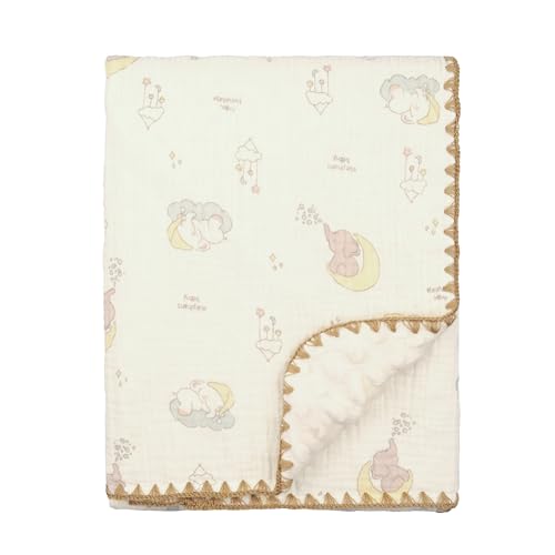 Image of Baby Blanket 40x40 Inches,Muslin Cotton and Minky Dotted Double Layer Soft Receiving Blanket for Newborn Toddler,Lunar Elephant