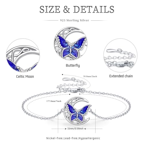 Image of Dragonfly Bracelet 925 Sterling Silver Butterfly Bracelet Adjustable Celtic Moon Bracelet Irish Celtic Jewelry Gifts for Women