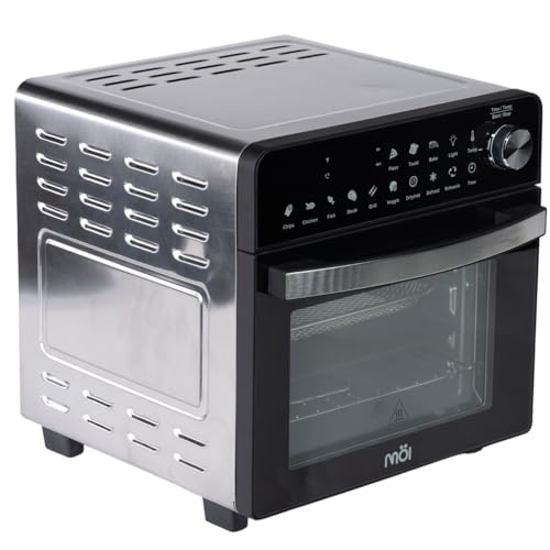 Image of MOI 1500W Air Fryer Toaster Oven Combo | Convection Toaster Ovens Countertop with 12 Presets, Digital Display, Dual Heating, Rotisserie & Dehydrate Function for Baking & Frying