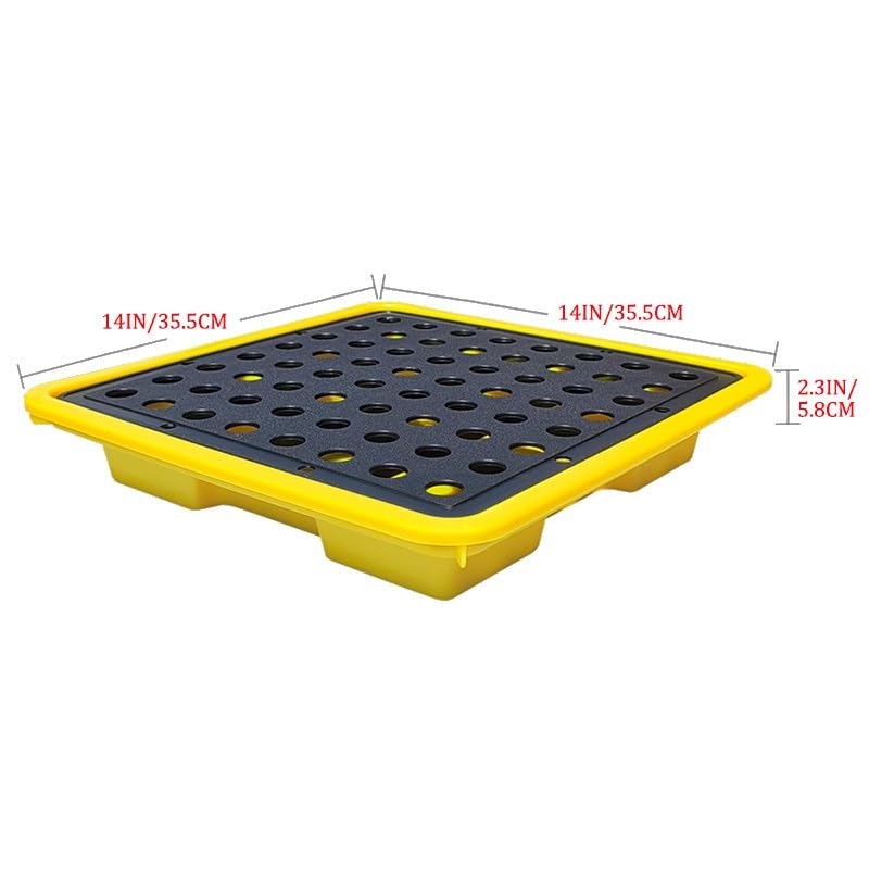 PFCDZDU Spill Containment Platform, Outlet Modular Oil Drum Capacity Pallet with Drain, Industrial Safety Stackable Grating Tray for Factory Garage Kitchen(Yellow-2PCS,14.0x14.0x2.3IN)