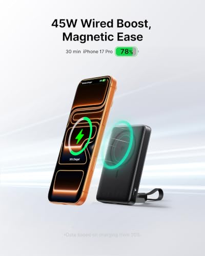 Image of INIU for MagSafe Slimmest Portable Charger, Original Qi2 Certified Wireless Fast Charging, 10000mAh 45W Power Bank with USB C Cable, Flight-Safe Battery Pack for iPhone 17-12 Series, Black