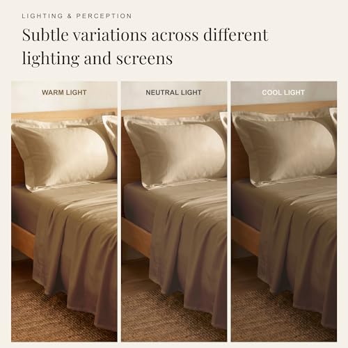 Image of Huesland 300 TC 100% Pure Cotton Luxe Soft Touch King Size Bed Sheet Cotton with 2 Pillow Covers - Luxury Collection | Sand Dune | 108 x 108 inches