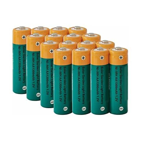 KINSUN NiMH AA 1300mAh 1.2V Rechargeable Batteries for Outdoor Solar Garden Lights Landscape Path Lights Yard Lights (16 Pieces) Cover