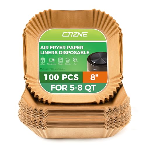 Air Fryer Liners Disposable, 100 PCS Non-Stick Air Fryer Paper Liners, Waterproof and Oilproof for Easy Cleanup, 8