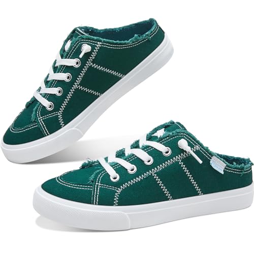 Image of Obtaom Women Canvas Mules Memory Foam Clipper Fashion Sneakers Comfortable Slip-On Mule Backless Holiday Shoes