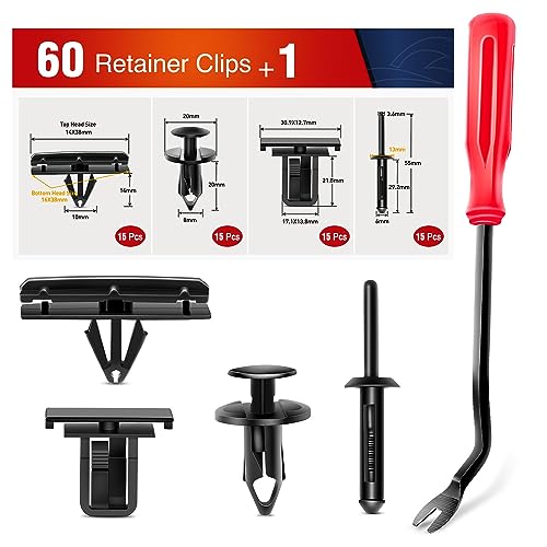 Image of Nilight 60PCS Fender Flare Rocker Moulding Clip Assortment 68039280-AA, 55156429-AA, 6503598,6501559 Replacement for Jeep Wrangler Chrysler Ford GMC with 1 Fastener Remover