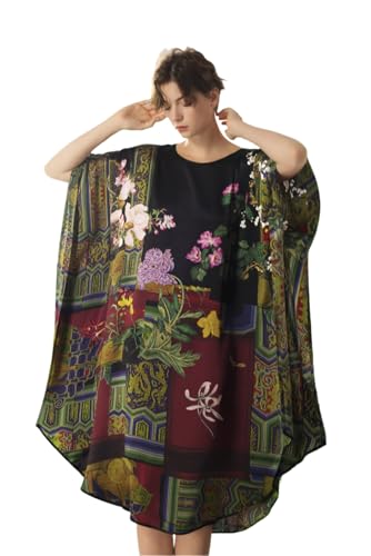 100% Pure Mulberry Silk Batwing Tunic Dress/Luxury Nightgown Plus Size 2-in-1 Design, Plus Size and Oversized