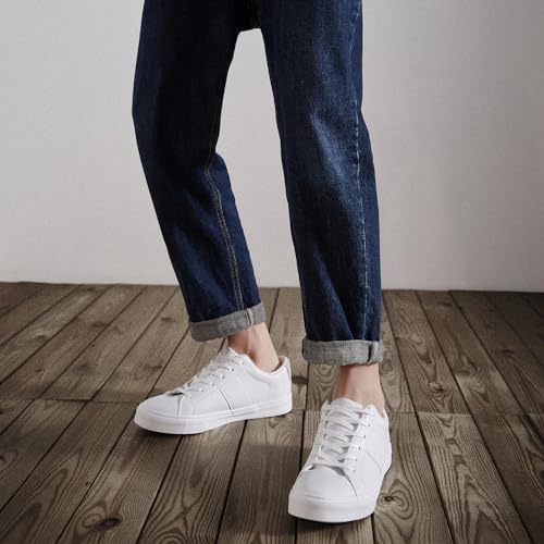 ZGR Men's Synthetic Leather White Sneakers,Low Top White Tennis Shoes,Lace up Casual Shoes(White,US8.5) | Image 5