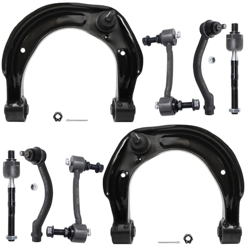 Image of Detroit Axle - Front End Control Arms Kit for Hyundai 2009-2010 Sonata 2008-2011 Azera, 2 Upper Control Arms with Ball Joint 2 Stabilizer Sway Bar End Links 4 Outer Inner Tie Rod Ends Replacement