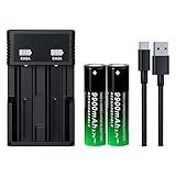 18650 Rechargeable Battery 3.7Volt Flat Top 9900mAh Large Capacity for Headlamps LED Flashlights(2 Pack,18650 Battery+Charger)