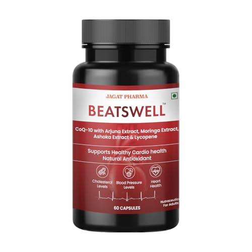 Image of Jagat Pharma Beatswell - Heart Health Supplement with Arjuna, CoQ10, Moringa & Lycopene | 60 Capsules | WHO-GMP Certified | Lab Tested | Natural Cardio Support