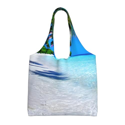 Sac fourre-tout pour mère en toile coton blanche imprimé mer tropicale
