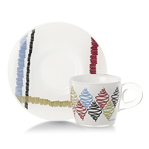 Omada design Set 4 Tazzine da Caffè con Piattino, capacità 6 cl, in Plastica Infrangibile, Lavabili in Lavastoviglie, linea Plexart, Varie Fantasie, per Bar, Ristoranti e Privati