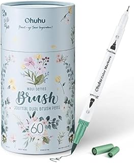 Ohuhu 60 Colours Watercolour Marker Pens, Double Art Colouring Pens Fine Tip Brush Pens, Water-Based Highlighter Pens for Calligraphy Drawing Sketching Colouring Book