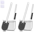 CetthooFazay Toilet Brush and Holder-Flexible Toilet Bowl Brush Head with Silicone Bristles, Wall Mounted Nail-Free Installation, Multifunctional Gap Brush, Ventilation Slots Base (2 Pack, White)