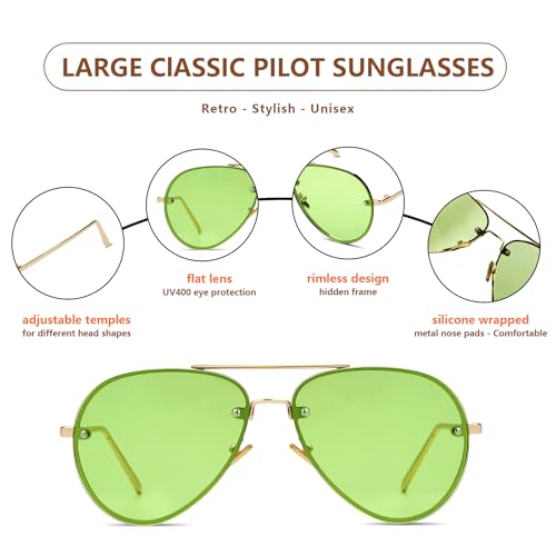 Image of Xpectrum Classic Double Bridge Metal Aviator Sunglasses for Women Men Trendy Retro UV400 Rimless Sun Glasses