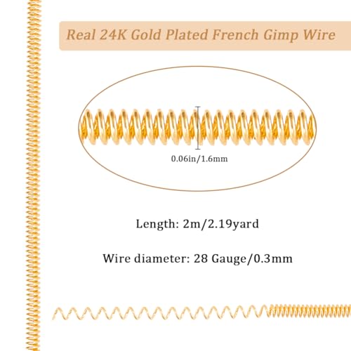 Beebeecraft 1 Box 2M Gold French Wire Real 24K Gold Plated Brass Spiral Coil Embroidery Silk Thread Gimp Bullion Wires for Sewing DIY Crafts Beading Clothes Decoration Jewelry Making Accessories - Image 2