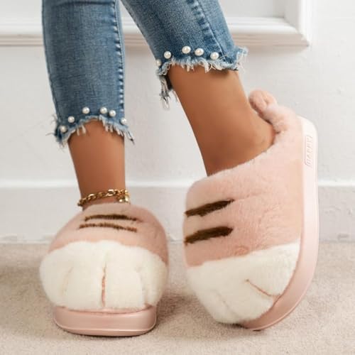 Warm Cozy Claw Slippers Cartoon, 2025 New Cute Cozy Claw Slippers Cat Anti-Slip, Fluffy Cat Paw Slipper Warm3