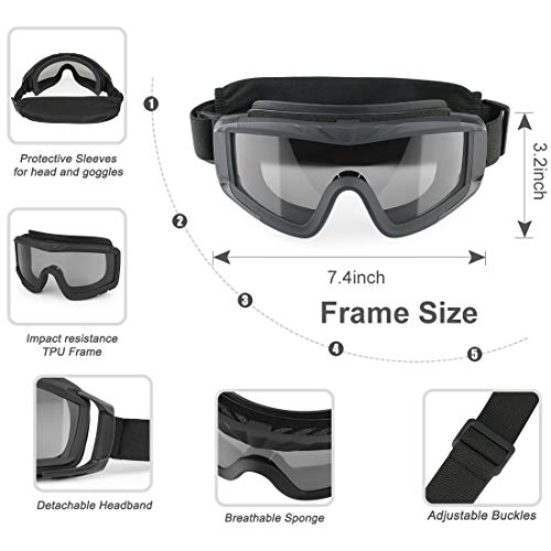 Image of xaegistac Airsoft Goggles-Tactical Goggles Anti Fog ANSI Z87.1 | Military Eyewear with 3 Interchangable Lens for Paintball Riding Shooting Hunting Cycling