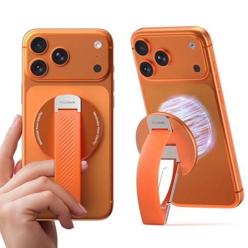 Image of 2026 Klearlook for MagSafe Phone Grip with Silicone Finger Strap, Removable Magnetic Phone Ring Holder with Adjustable Kickstand, Finger Phone Ring Grip for iPhone 17 /16 /15 /14 /13 /12 Series, Orange